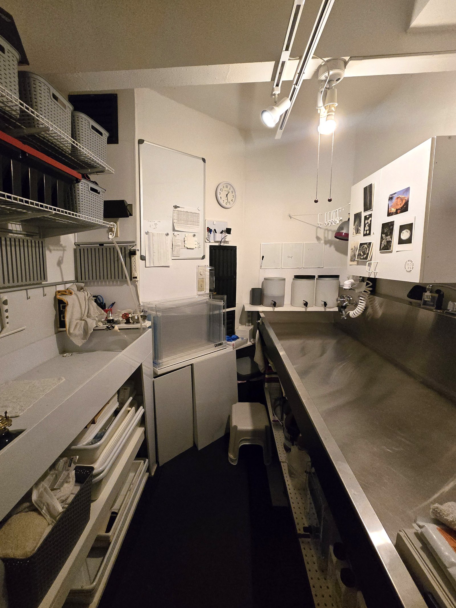 Wet processing sink area of the darkroom